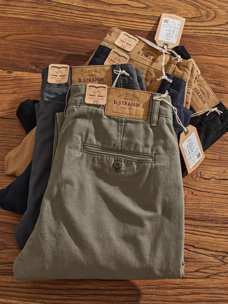 1161# Autumn New American Retro Woven Twill Cargo Pants Men's Simple 100% Cotton Washed Casual Chino Straight Tapered Trousers