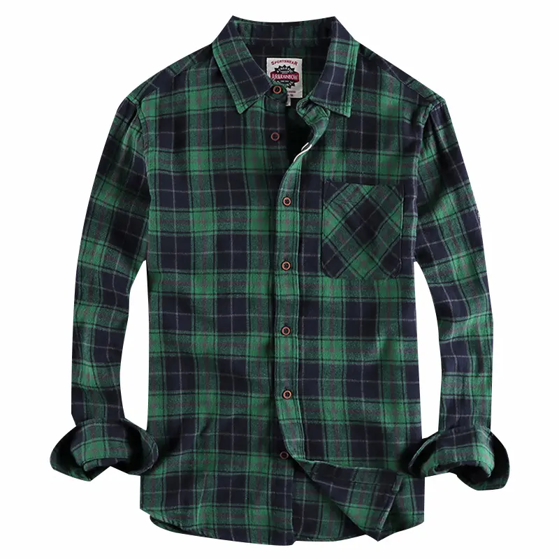 2022 Spring New American Retro Men's Fashion 100% Cotton Plaid Youth Long-Sleeve Blouses Washed Old Brushed Fabric Casual Shirt