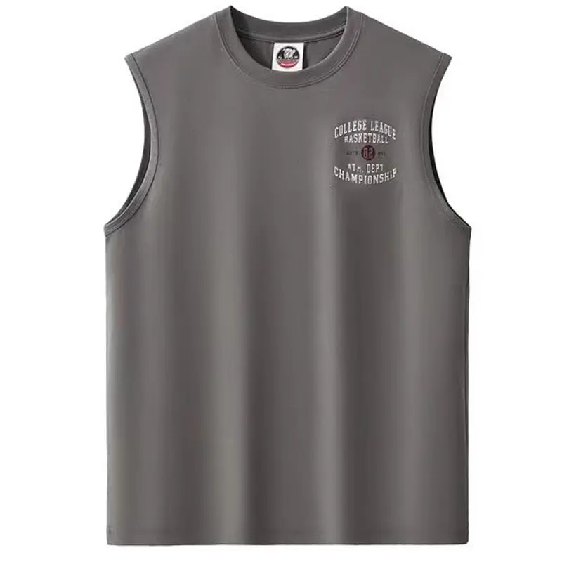 2025 Summer New American Retro Sleeveless O-neck Letter Printed T-shirt Men's Fashion 100% Cotton Basketball Sports Casual Vest