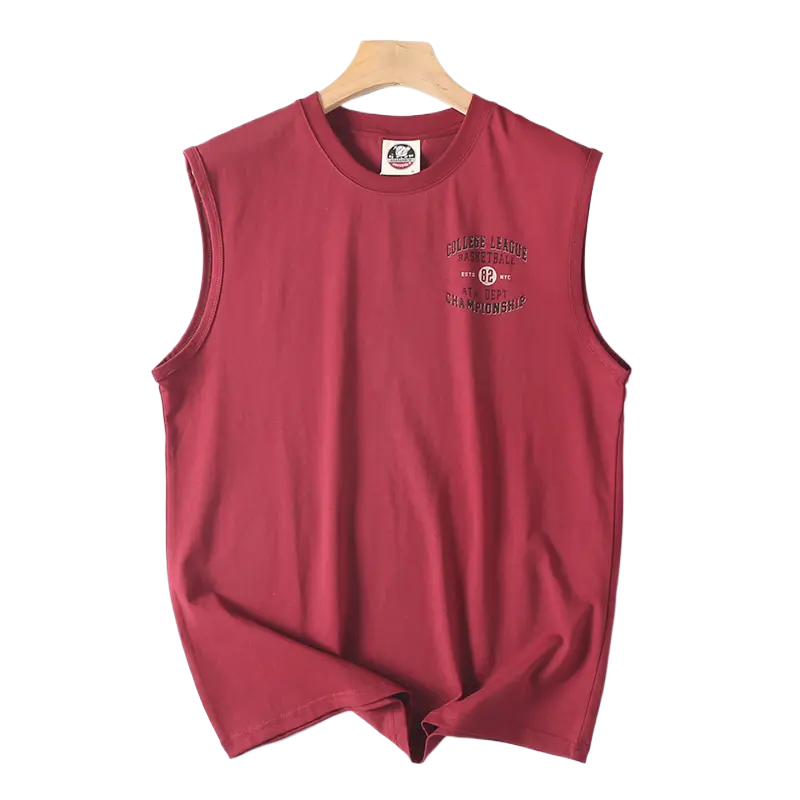 2025 Summer New American Retro Sleeveless O-neck Letter Printed T-shirt Men's Fashion 100% Cotton Basketball Sports Casual Vest