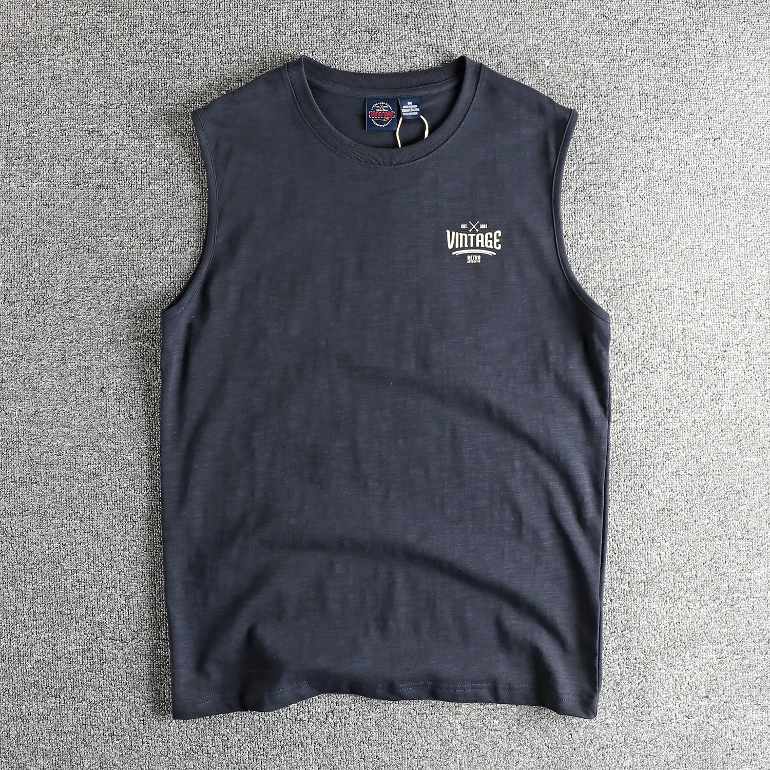 2025 Summer New American Retro Sleeveless O-neck Letter Printed T-shirt Men's Fashion 100% Slub Cotton Washed Casual Sports Vest