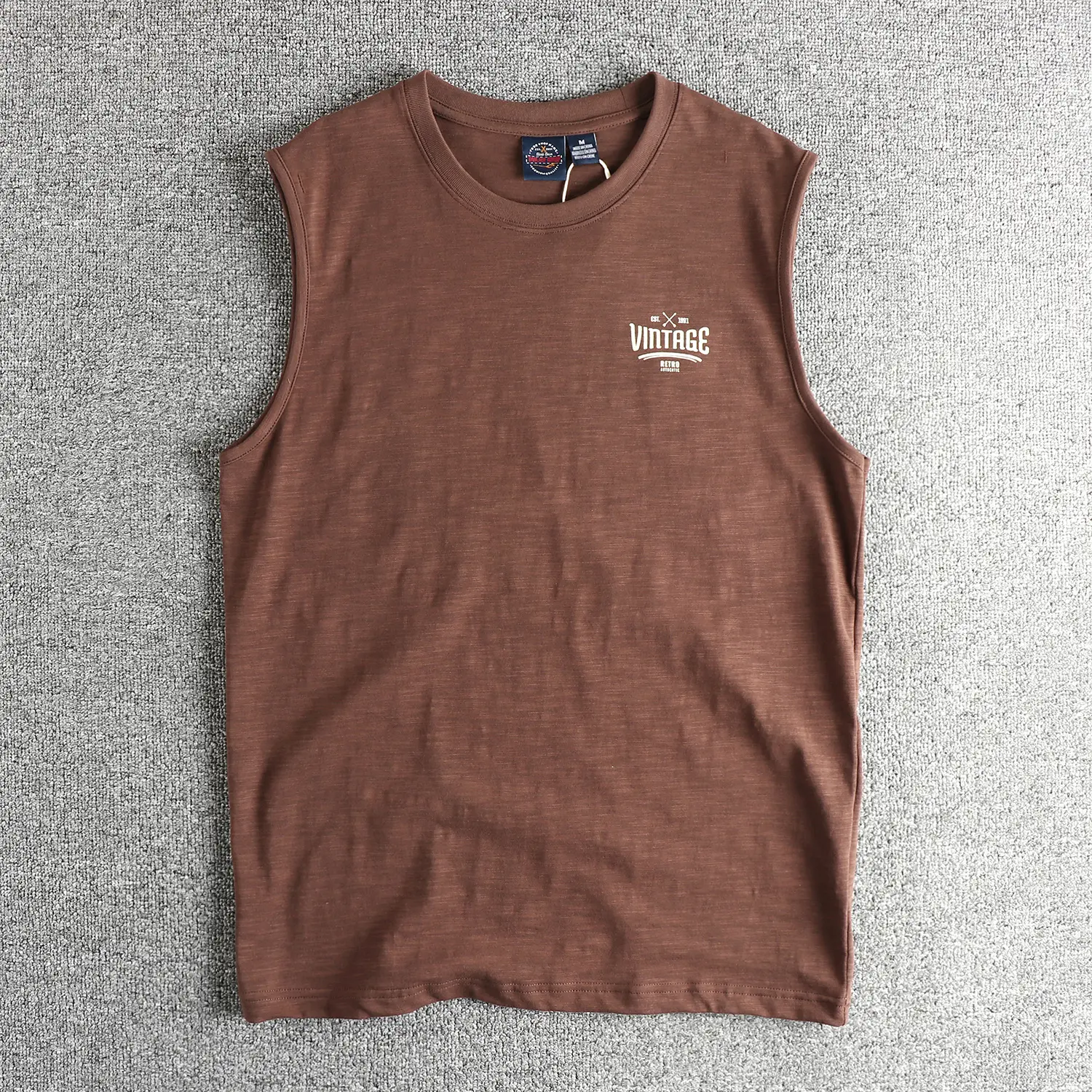 2025 Summer New American Retro Sleeveless O-neck Letter Printed T-shirt Men's Fashion 100% Slub Cotton Washed Casual Sports Vest