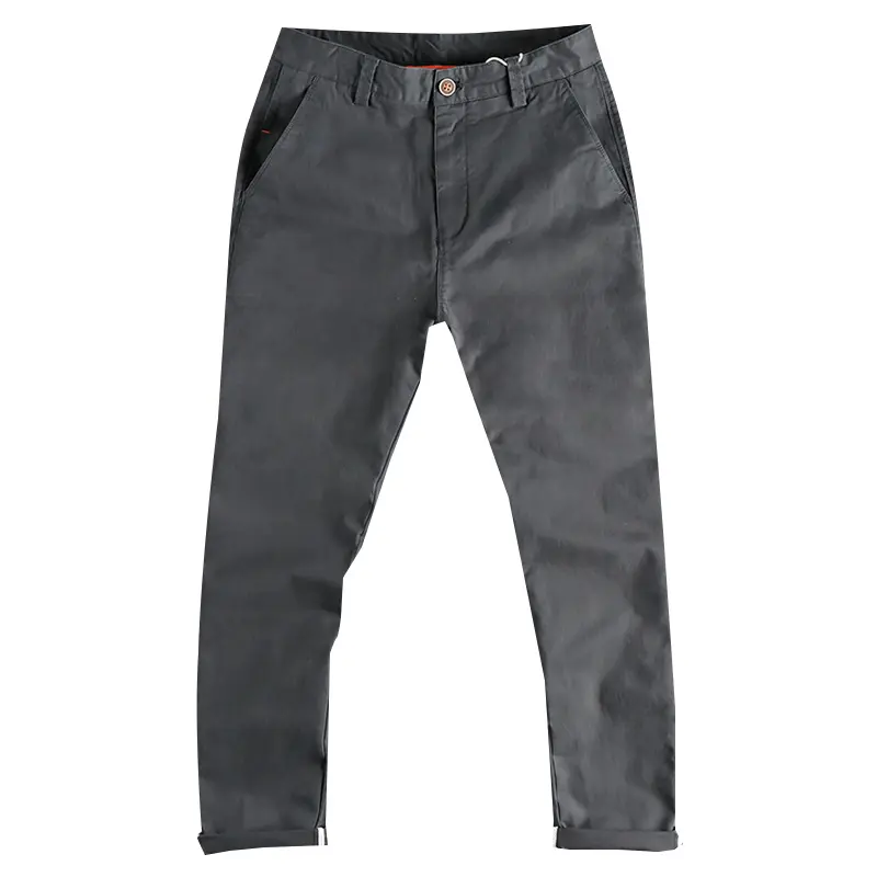 Autumn New Japanese Retro Woven Twill Slim Chino Busniess Pants Men's Simple 98% Cotton Washed Casual Straight Pencil Trousers