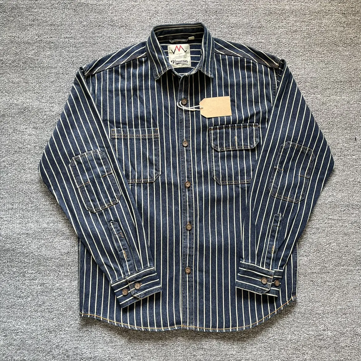 Spring New American Retro Heavyweight Denim Cargo Striped Shirt Men's Fashion 100% Cotton Washed Old Casual Blouses Thin Jacket