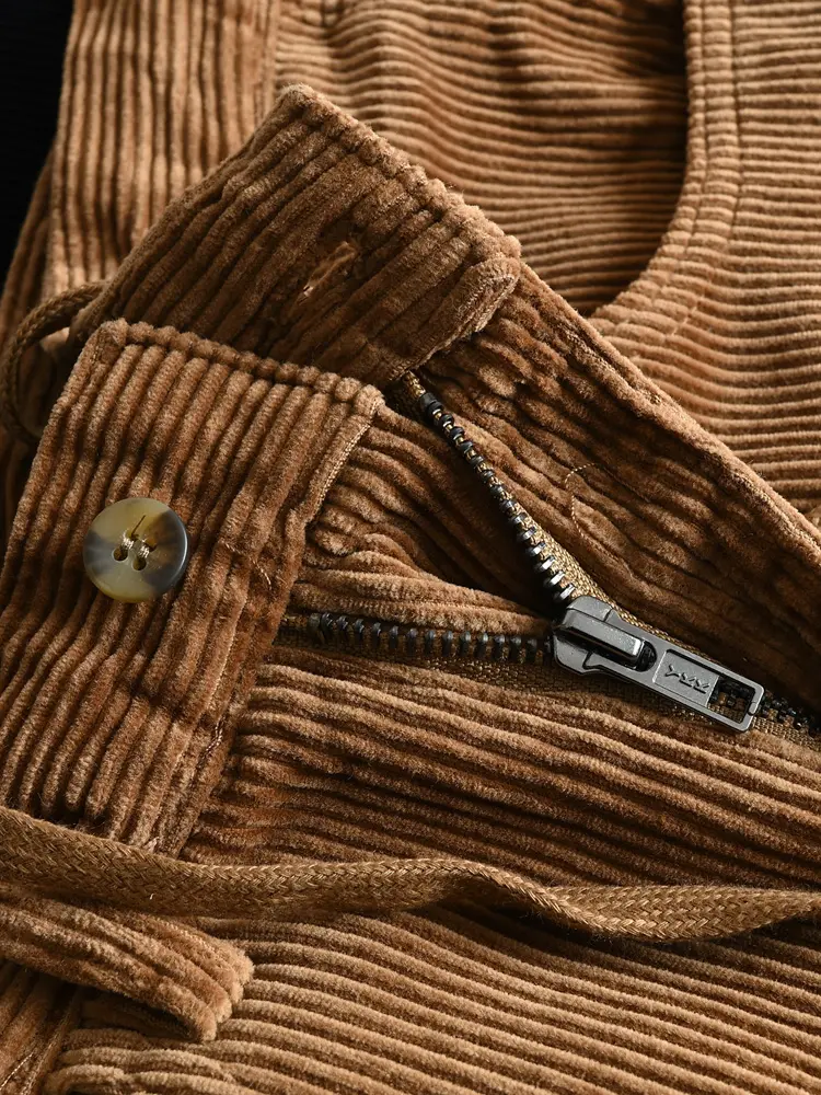 2025 Autumn New American Retro Heavyweight Corduroy Casual Pants Men's Simple 100% Cotton Washed Drawstring Straight Trousers