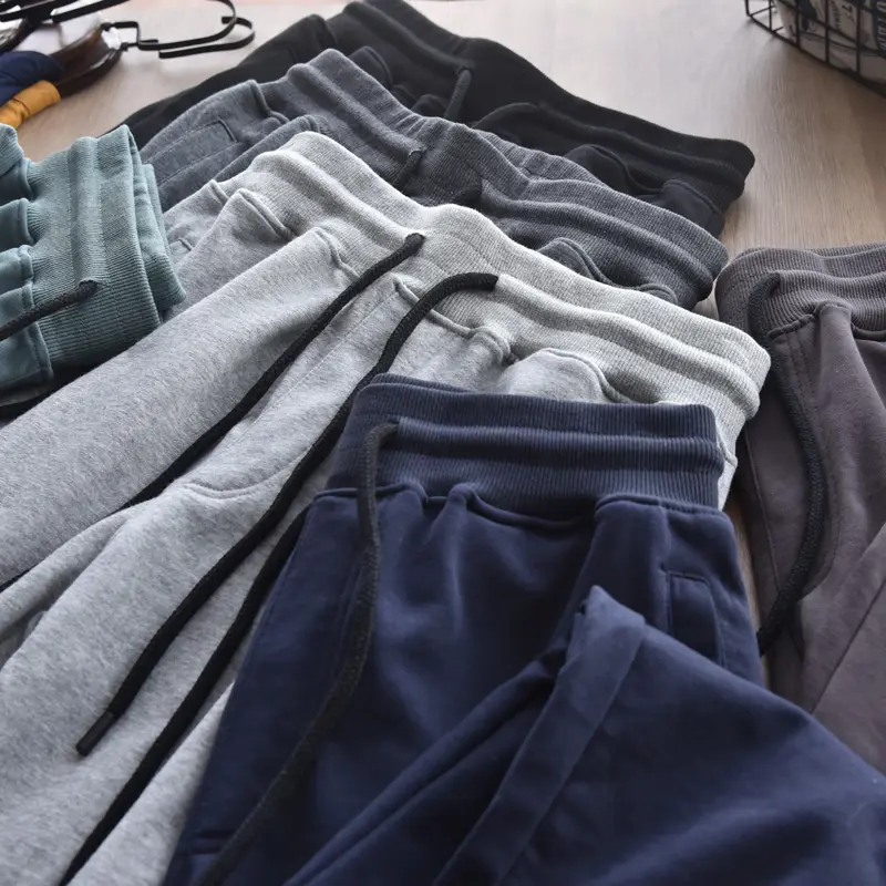 Autumn European and American Simple Terry Sweatpants Men's Fashion Pure Cotton Loose Elastic Waist Drawstring Sport Casual Pants