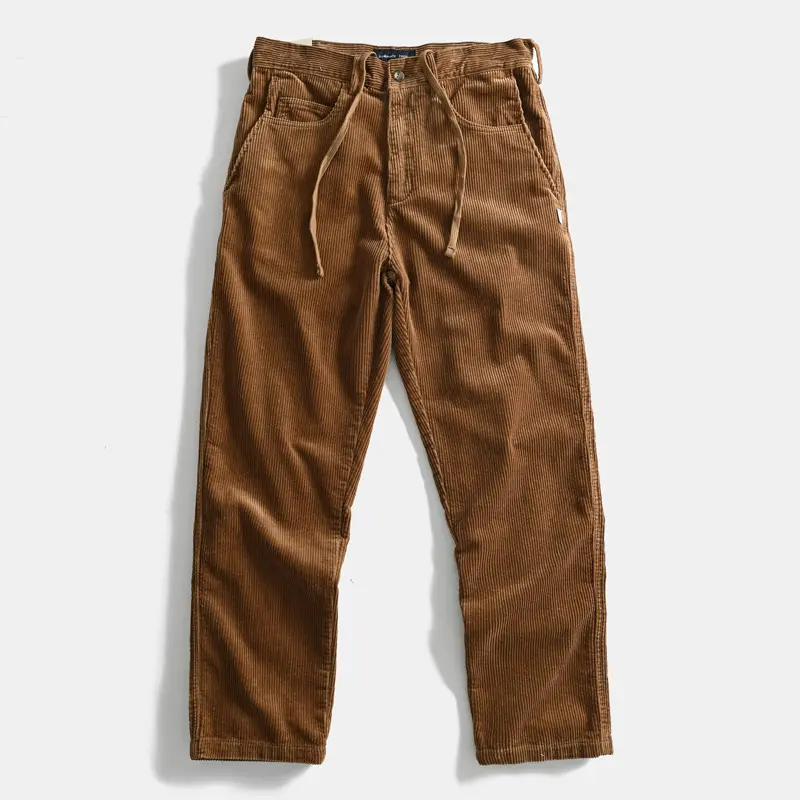 2025 Autumn New American Retro Heavyweight Corduroy Casual Pants Men's Simple 100% Cotton Washed Drawstring Straight Trousers