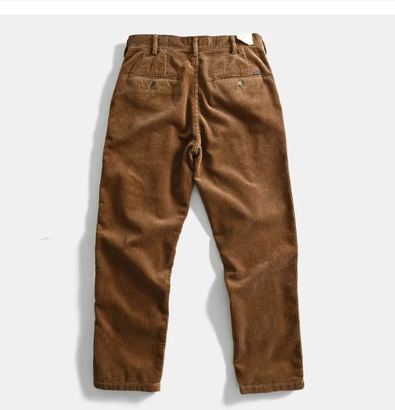 2025 Autumn New American Retro Heavyweight Corduroy Casual Pants Men's Simple 100% Cotton Washed Drawstring Straight Trousers