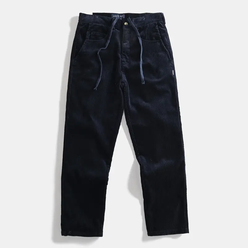 2025 Autumn New American Retro Heavyweight Corduroy Casual Pants Men's Simple 100% Cotton Washed Drawstring Straight Trousers