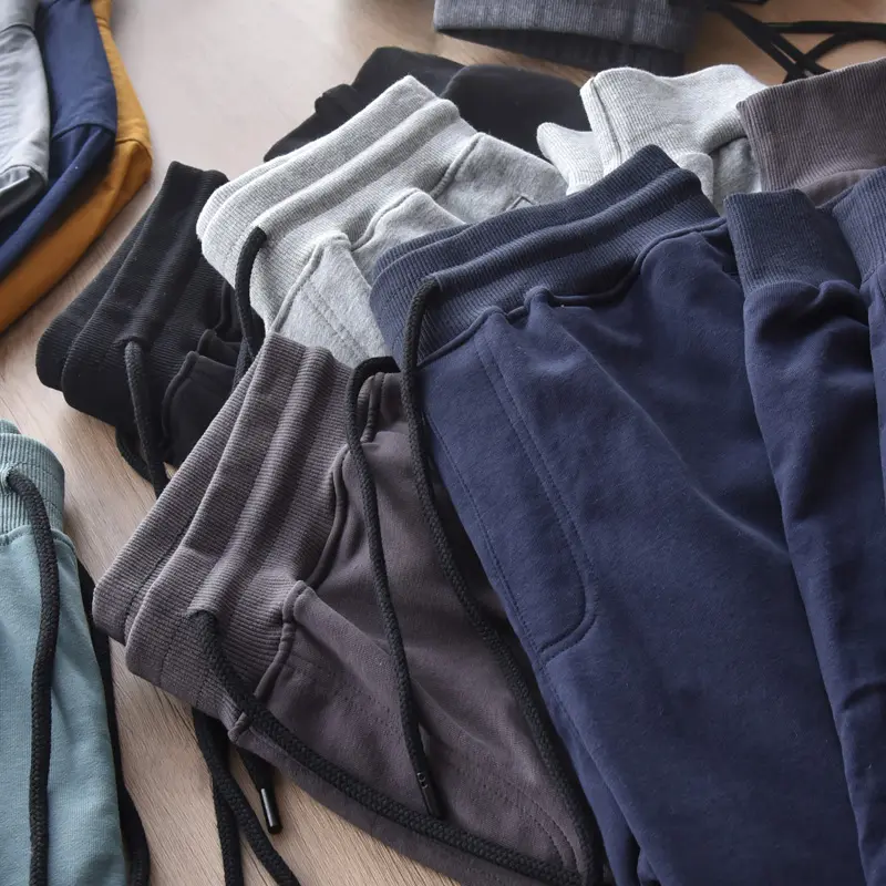 Autumn European and American Simple Terry Sweatpants Men's Fashion Pure Cotton Loose Elastic Waist Drawstring Sport Casual Pants