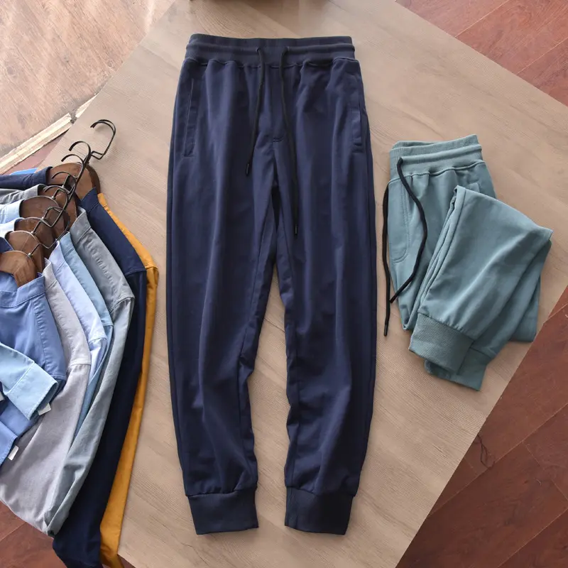 Autumn European and American Simple Terry Sweatpants Men's Fashion Pure Cotton Loose Elastic Waist Drawstring Sport Casual Pants