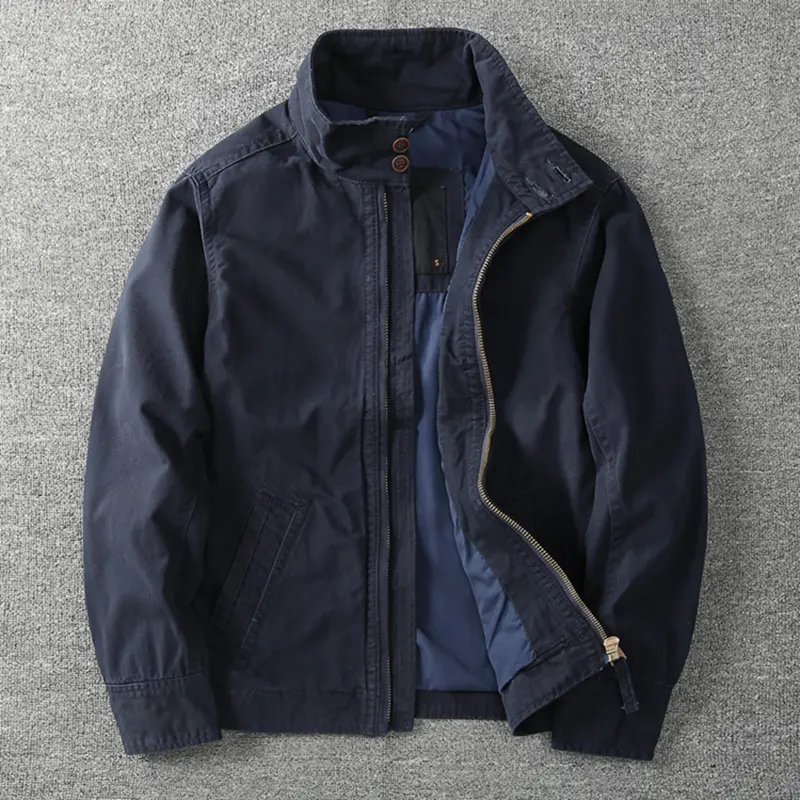 2025 Autumn and Winter American Retro Woven Cargo Jacket Men's Trendy 100% Cotton Washed Stand Collar Slim Tough Guy Casual Coat