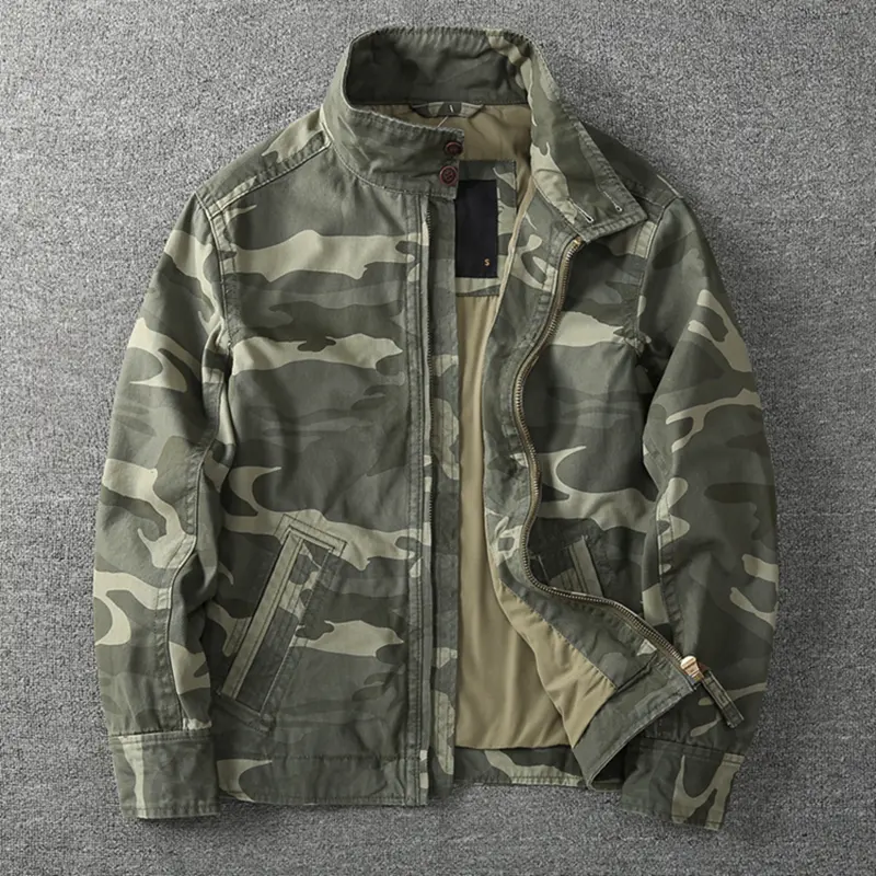 2025 Autumn and Winter American Retro Woven Cargo Jacket Men's Trendy 100% Cotton Washed Stand Collar Slim Tough Guy Casual Coat