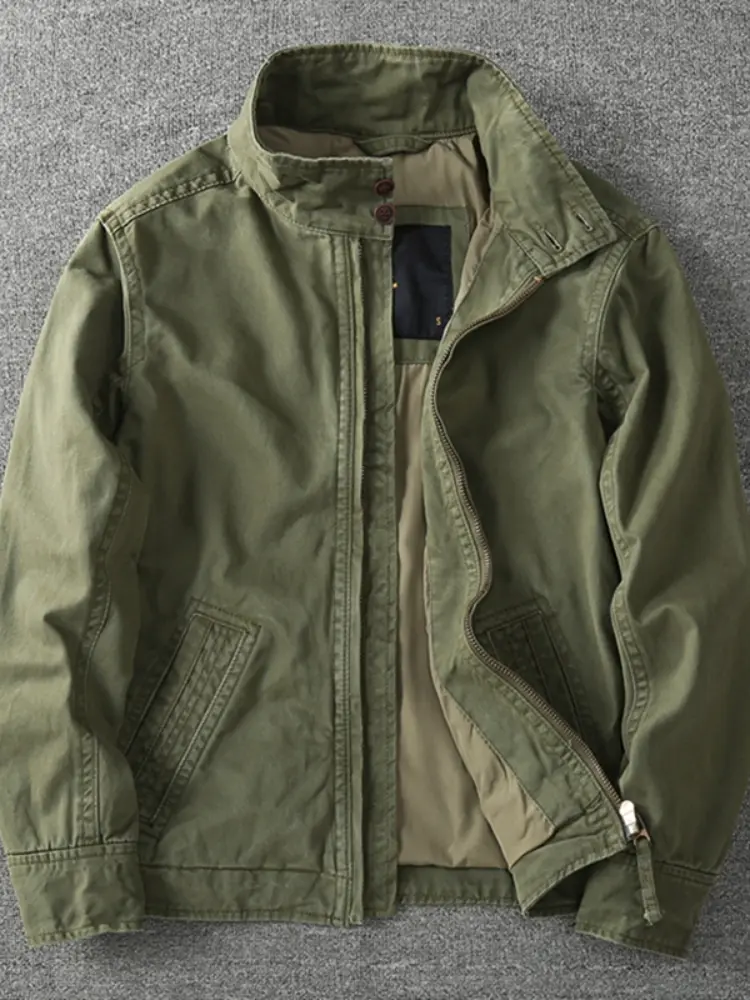 2025 Autumn and Winter American Retro Woven Cargo Jacket Men's Trendy 100% Cotton Washed Stand Collar Slim Tough Guy Casual Coat