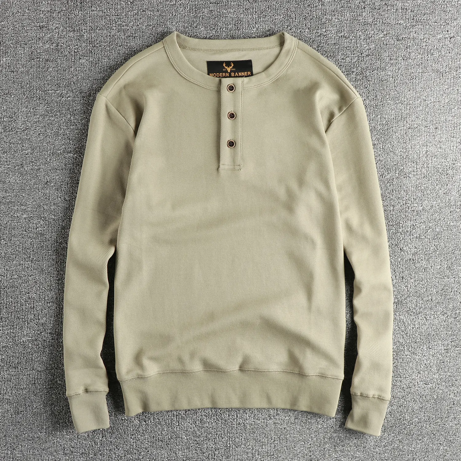 2024 Autumn New American Retro 350g Long Sleeve Henry Collar Thick Knitted T-shirt Men's Simple Washed Casual Tough Guy Tops
