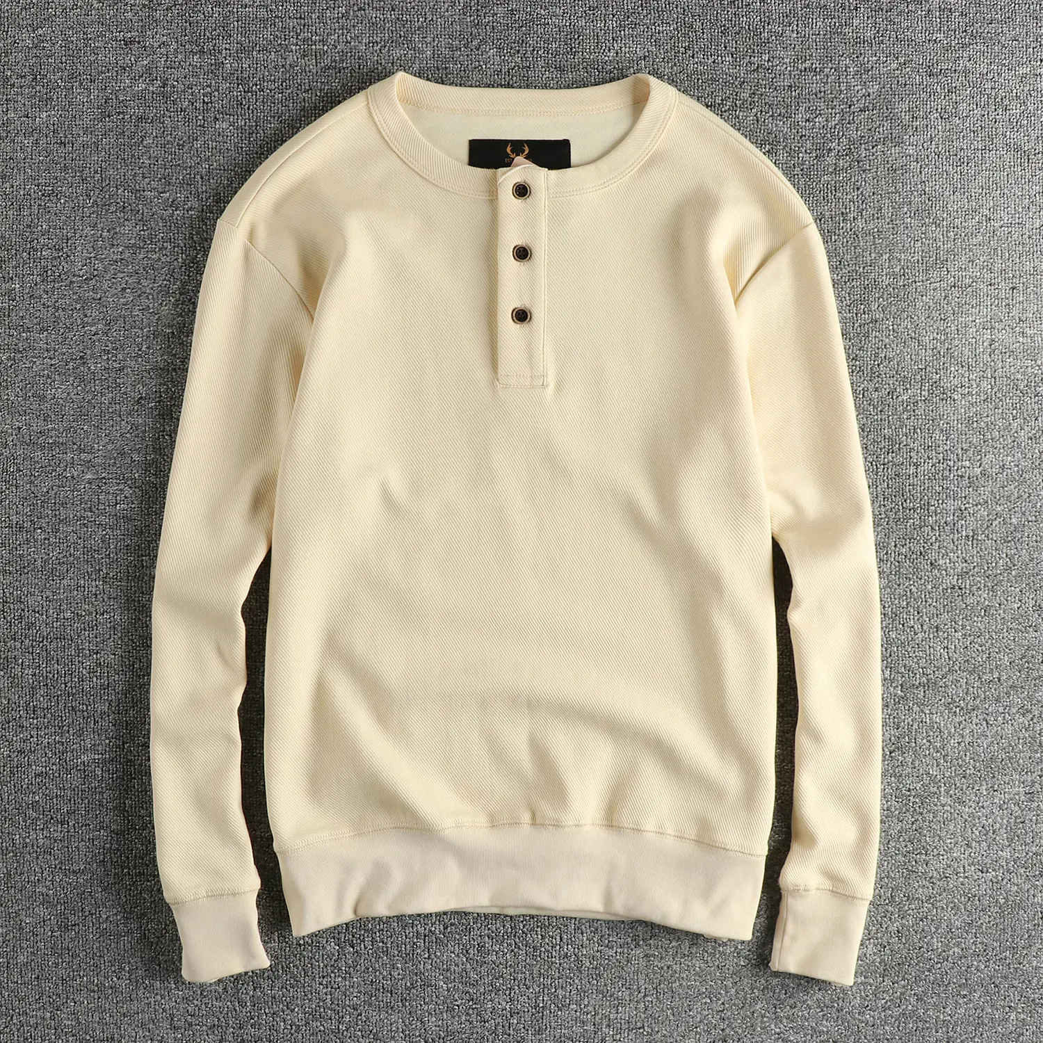 2024 Autumn New American Retro 350g Long Sleeve Henry Collar Thick Knitted T-shirt Men's Simple Washed Casual Tough Guy Tops