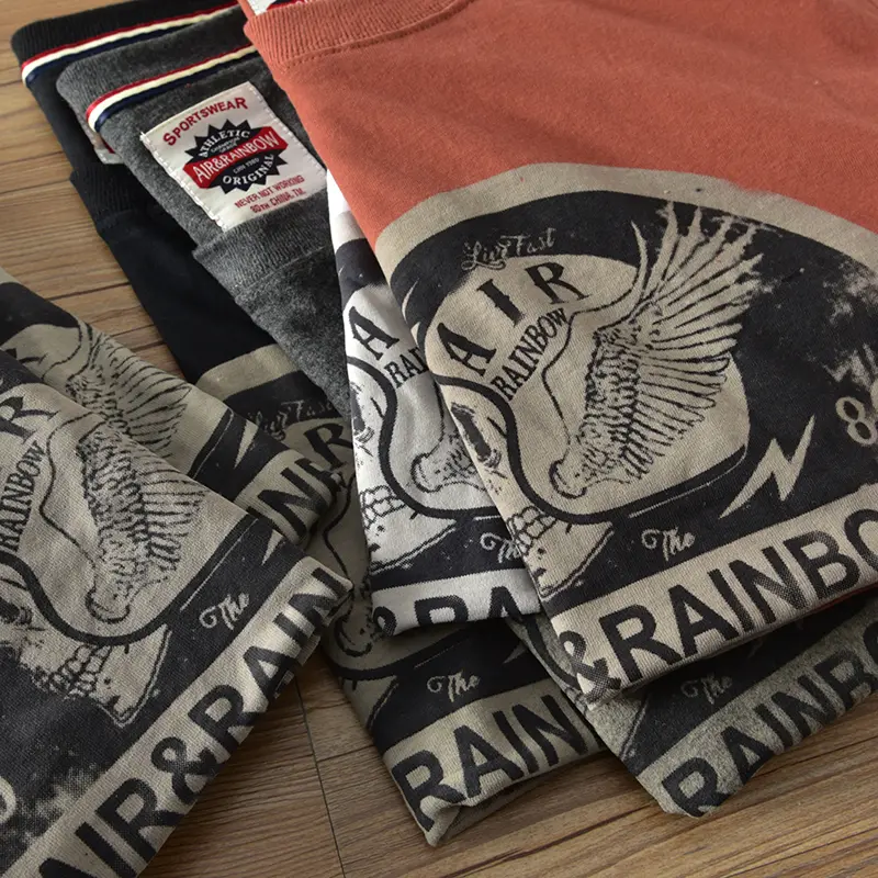 2021 Summer New Men's Fashion Short Sleeve O-neck Printed T-shirt 100% Cotton Washed Old Loose Frosted Fabric Casual Tops