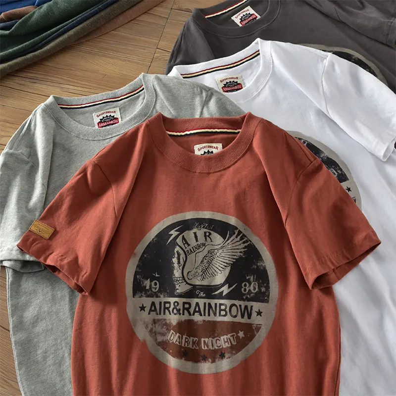 2021 Summer New Men's Fashion Short Sleeve O-neck Printed T-shirt 100% Cotton Washed Old Loose Frosted Fabric Casual Tops