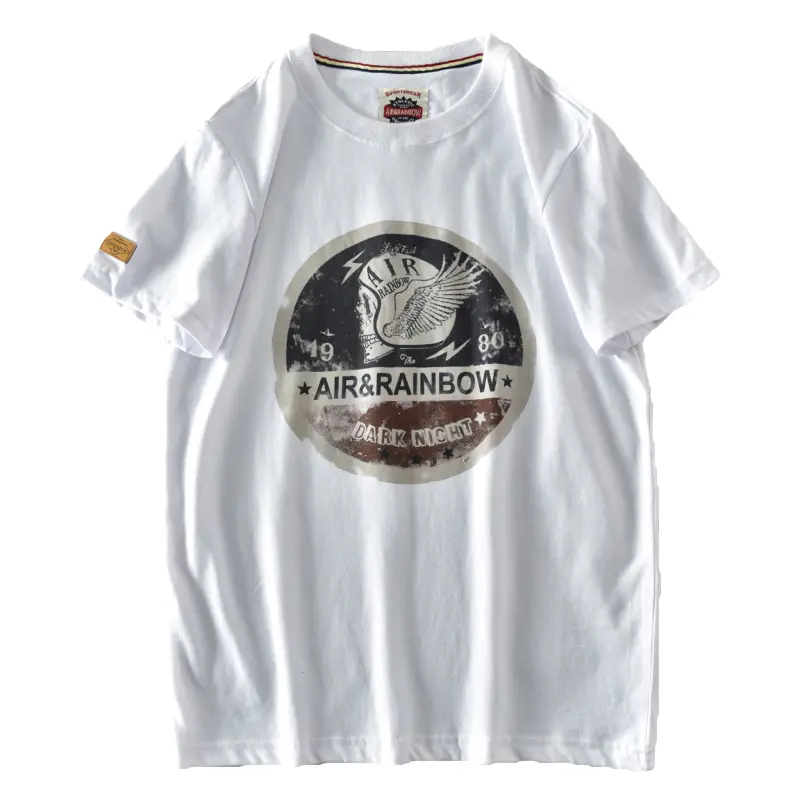 2021 Summer New Men's Fashion Short Sleeve O-neck Printed T-shirt 100% Cotton Washed Old Loose Frosted Fabric Casual Tops