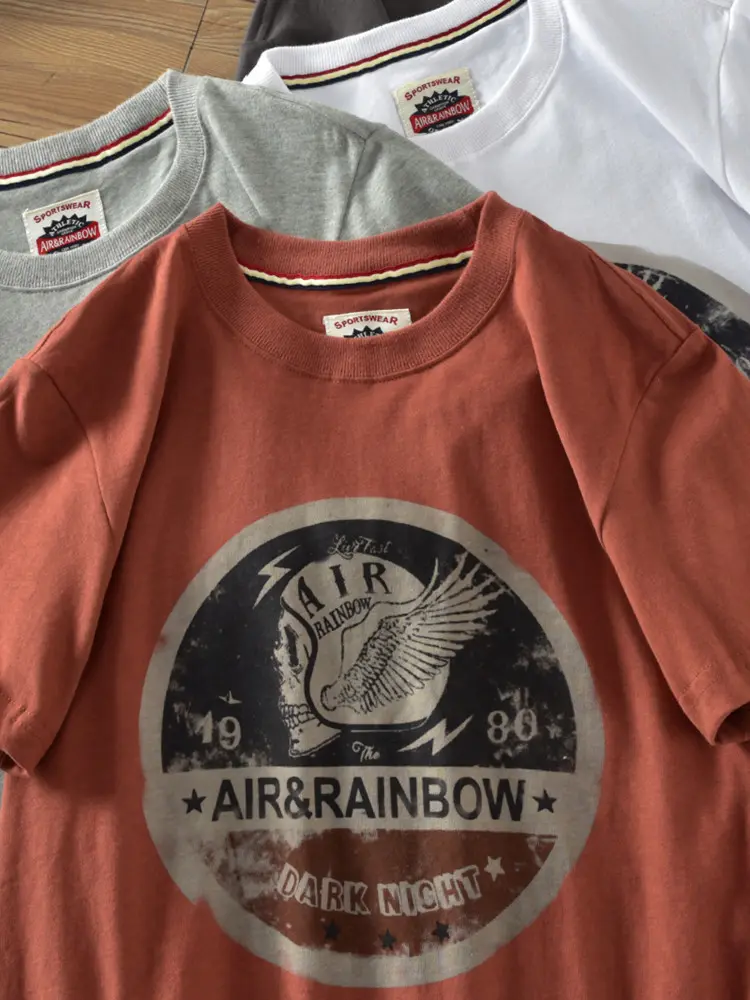 2021 Summer New Men's Fashion Short Sleeve O-neck Printed T-shirt 100% Cotton Washed Old Loose Frosted Fabric Casual Tops