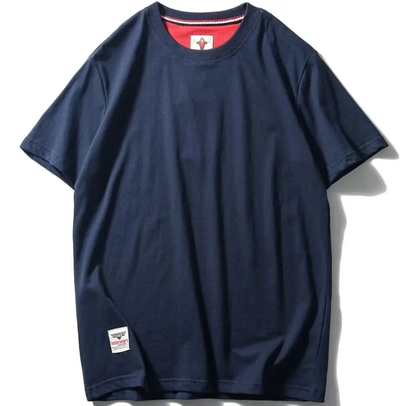 2025 Summer New American Retro Short Sleeve O-neck Solid Color T-shirt Men's Fashion 100% Cotton Washed Casual Terry Cloth Tops