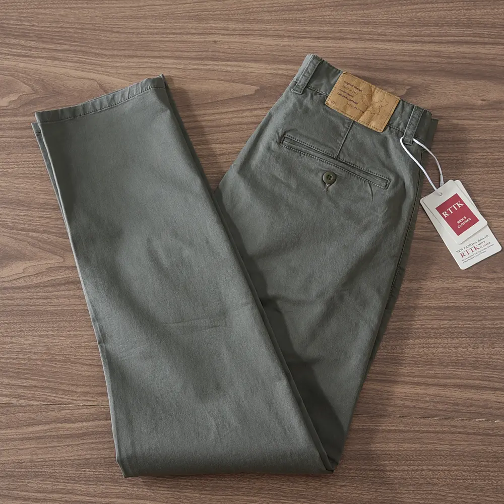 2024 Autumn New American Retro Woven Twill Cargo Pants Men's Simple 97% Cotton Washed Micro Elastic Straight Casual Trousers