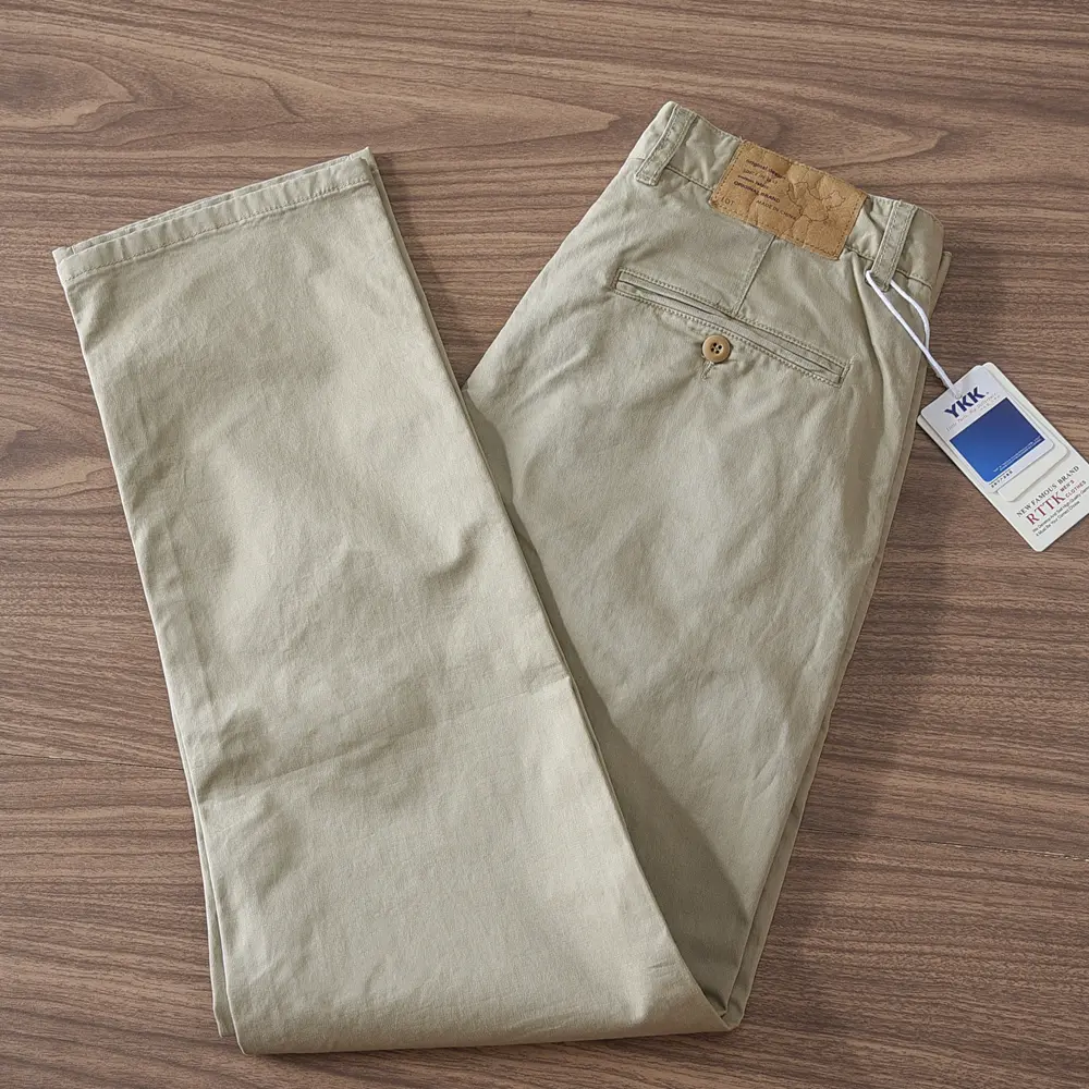 2024 Autumn New American Retro Woven Twill Cargo Pants Men's Simple 97% Cotton Washed Micro Elastic Straight Casual Trousers