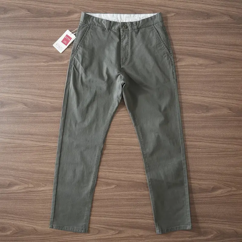 2024 Autumn New American Retro Woven Twill Cargo Pants Men's Simple 97% Cotton Washed Micro Elastic Straight Casual Trousers