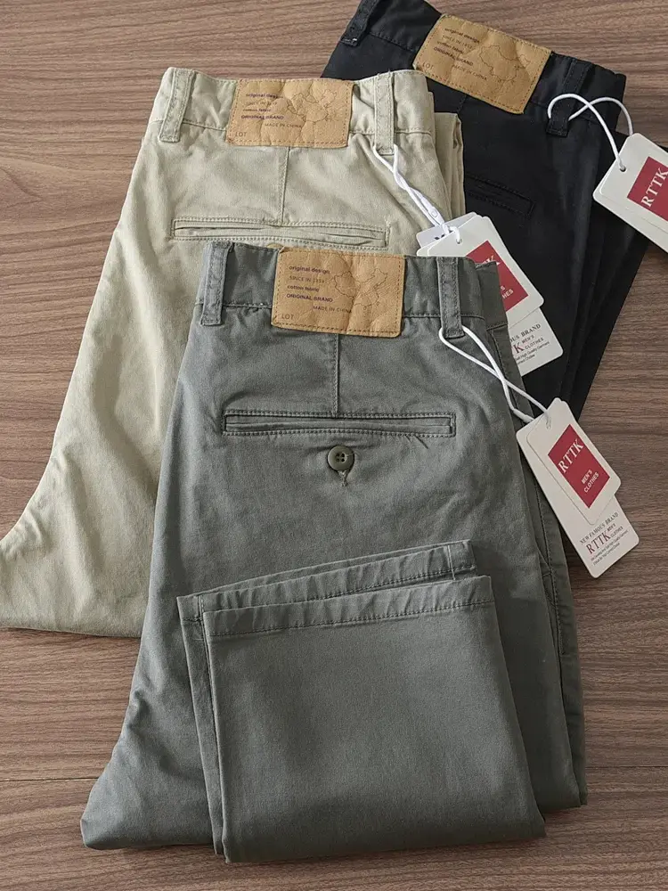 2024 Autumn New American Retro Woven Twill Cargo Pants Men's Simple 97% Cotton Washed Micro Elastic Straight Casual Trousers
