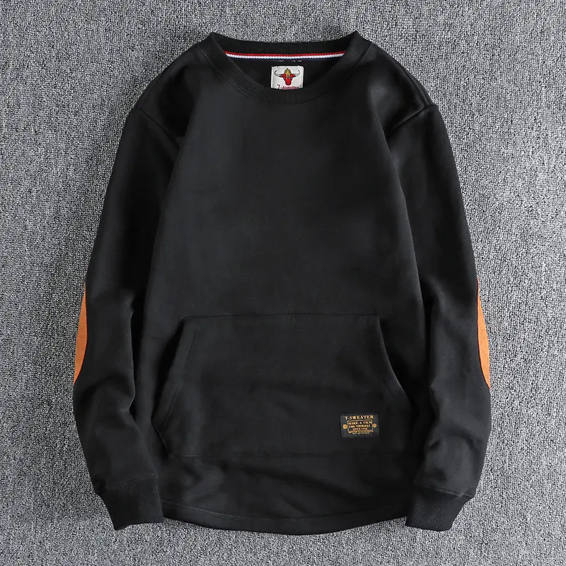 Autumn Winter New American Retro Heavyweight Velvet Kangaroo Pocket Sweatshirts Men's Simple Pure Cotton Washed Casual Sportwear