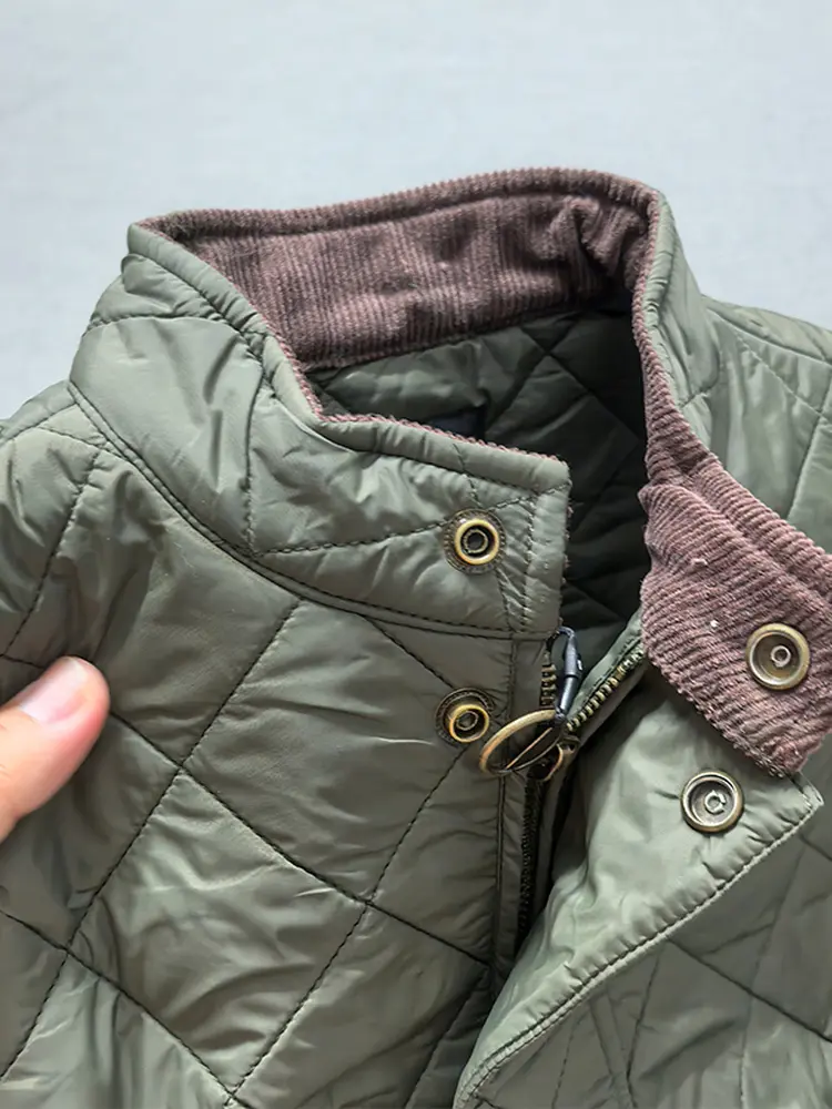 Autumn and Winter New American Retro Long Sleeve Dom Quilted Vest Men's Polo Style 100% Polyester Thick Casual Multi-pocket Coat