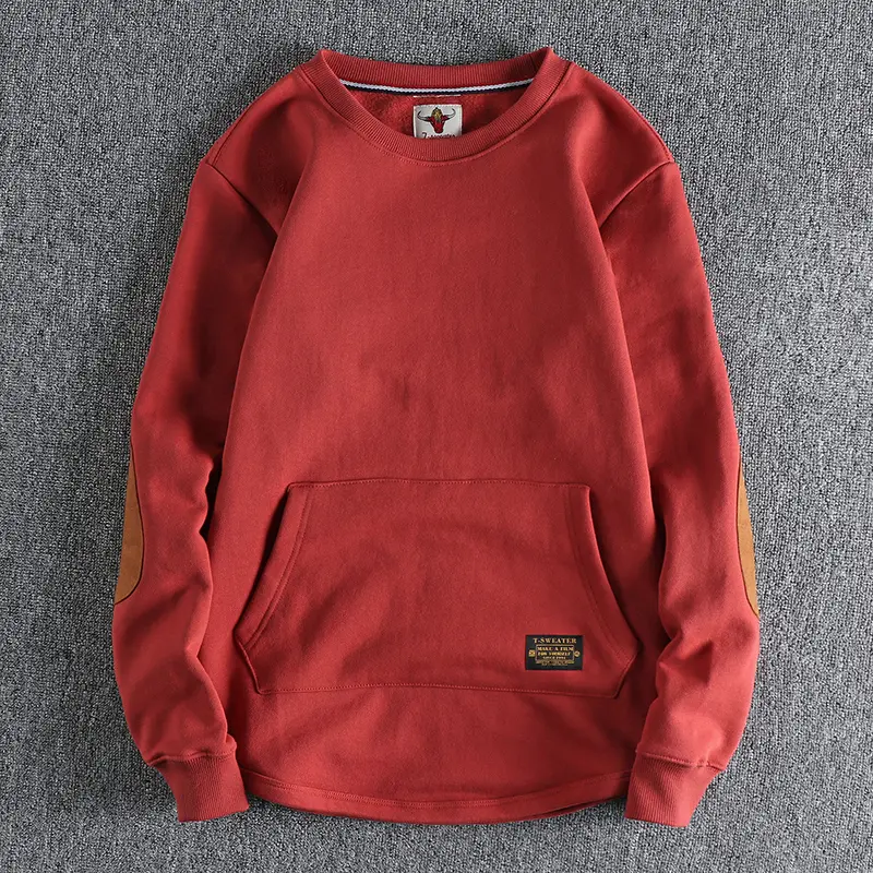 Autumn Winter New American Retro Heavyweight Velvet Kangaroo Pocket Sweatshirts Men's Simple Pure Cotton Washed Casual Sportwear