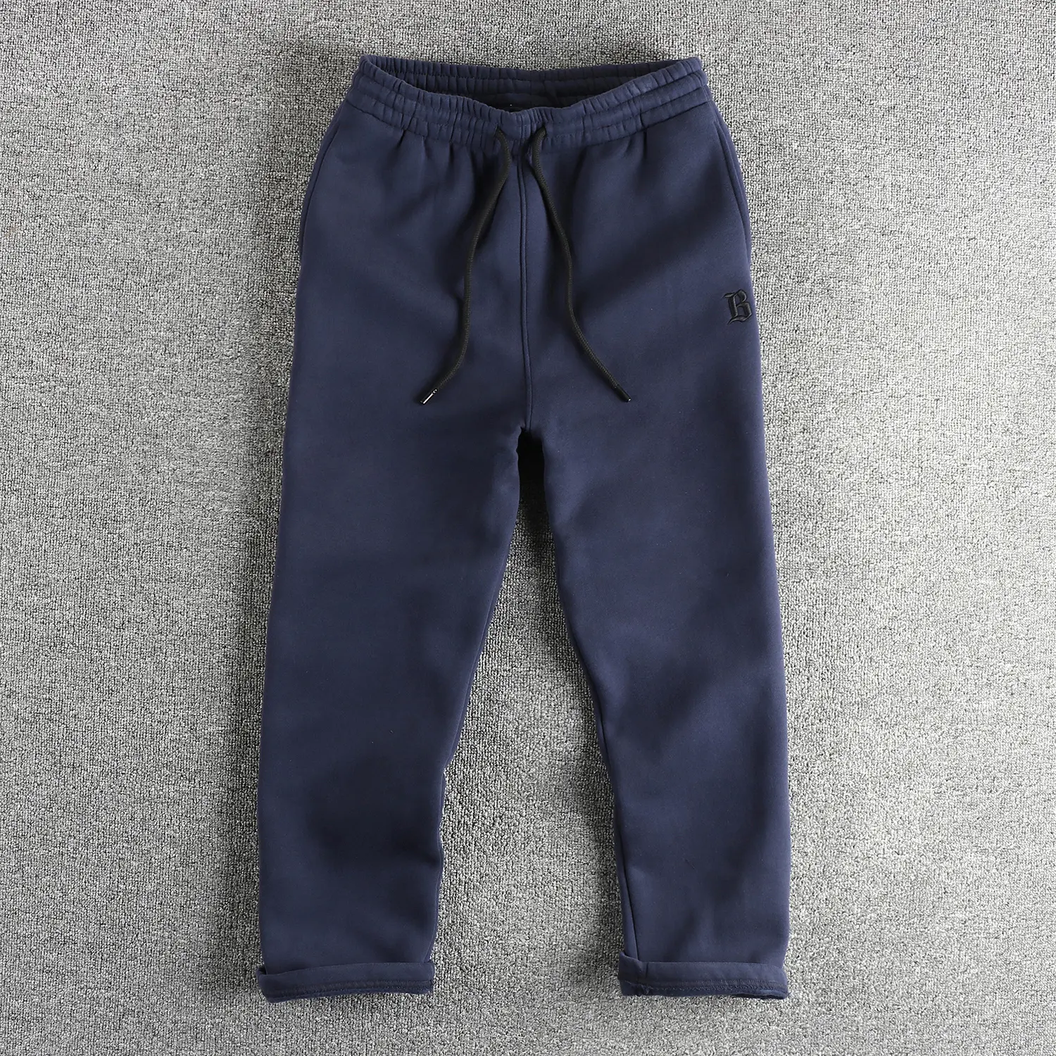 Autumn and Winter New American Retro Thick Velvet Letter Embroidery Sweatpants Men's Simple Washed Drawstring Loose Casual Pants