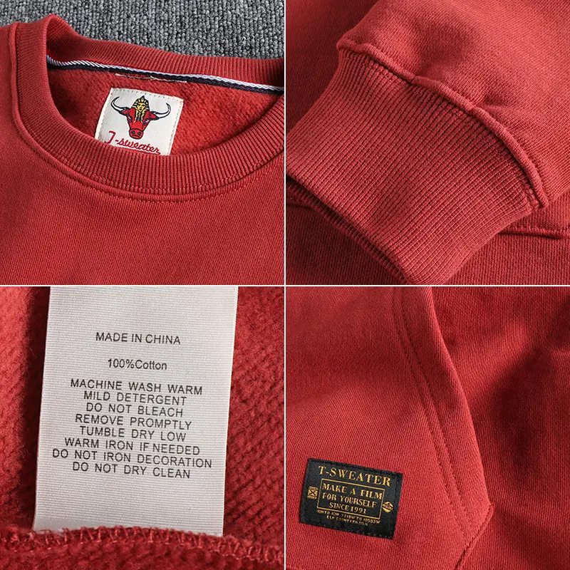 Autumn Winter New American Retro Heavyweight Velvet Kangaroo Pocket Sweatshirts Men's Simple Pure Cotton Washed Casual Sportwear