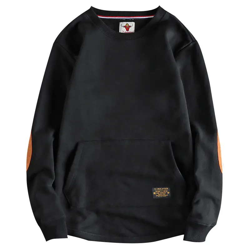 Autumn Winter New American Retro Heavyweight Velvet Kangaroo Pocket Sweatshirts Men's Simple Pure Cotton Washed Casual Sportwear