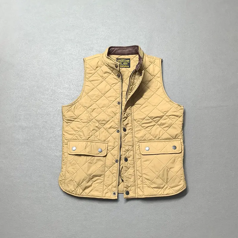 Autumn and Winter New American Retro Long Sleeve Dom Quilted Vest Men's Polo Style 100% Polyester Thick Casual Multi-pocket Coat