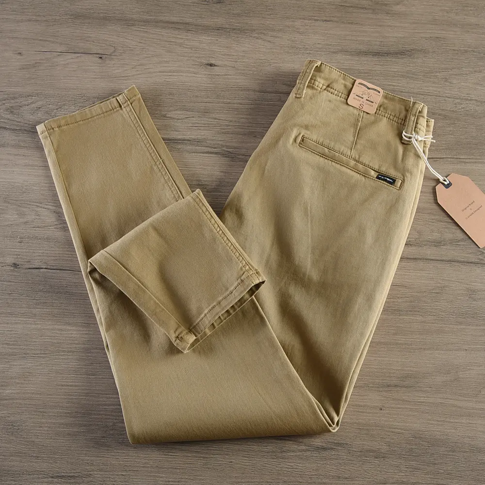 2024 Spring Autumn New American Retro Woven Twill Tapered Pants Men's Simple 85% Cotton Washed Casual Chino Trousers Over Size