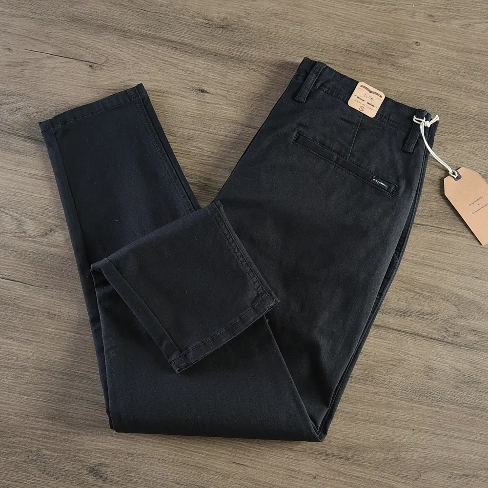 2024 Spring Autumn New American Retro Woven Twill Tapered Pants Men's Simple 85% Cotton Washed Casual Chino Trousers Over Size
