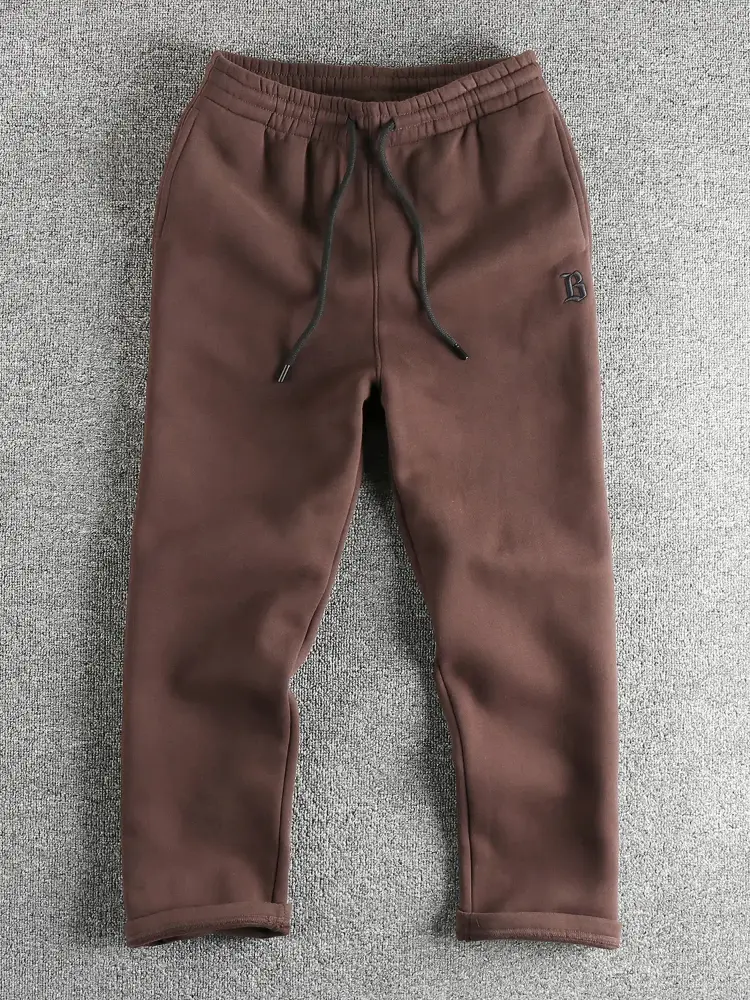 Autumn and Winter New American Retro Thick Velvet Letter Embroidery Sweatpants Men's Simple Washed Drawstring Loose Casual Pants