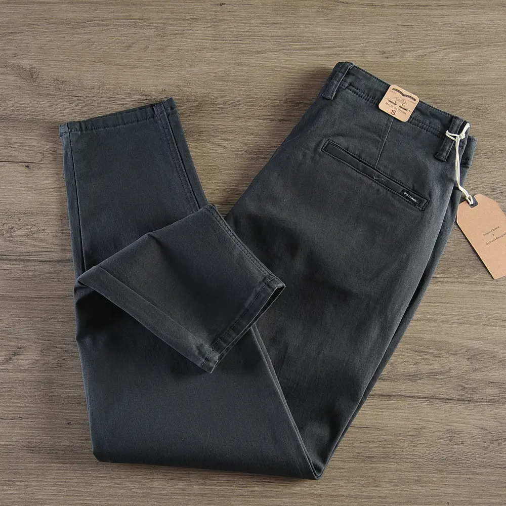 2024 Spring Autumn New American Retro Woven Twill Tapered Pants Men's Simple 85% Cotton Washed Casual Chino Trousers Over Size