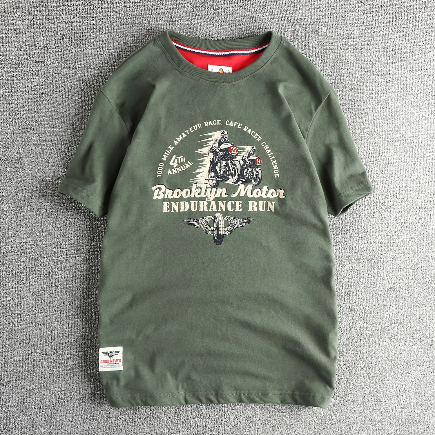 2025 Summer American Retro Short Sleeve O-neck Letter Motorcycle Printed T-shirt Men's Fashion 100% Cotton Washed Casual Tops