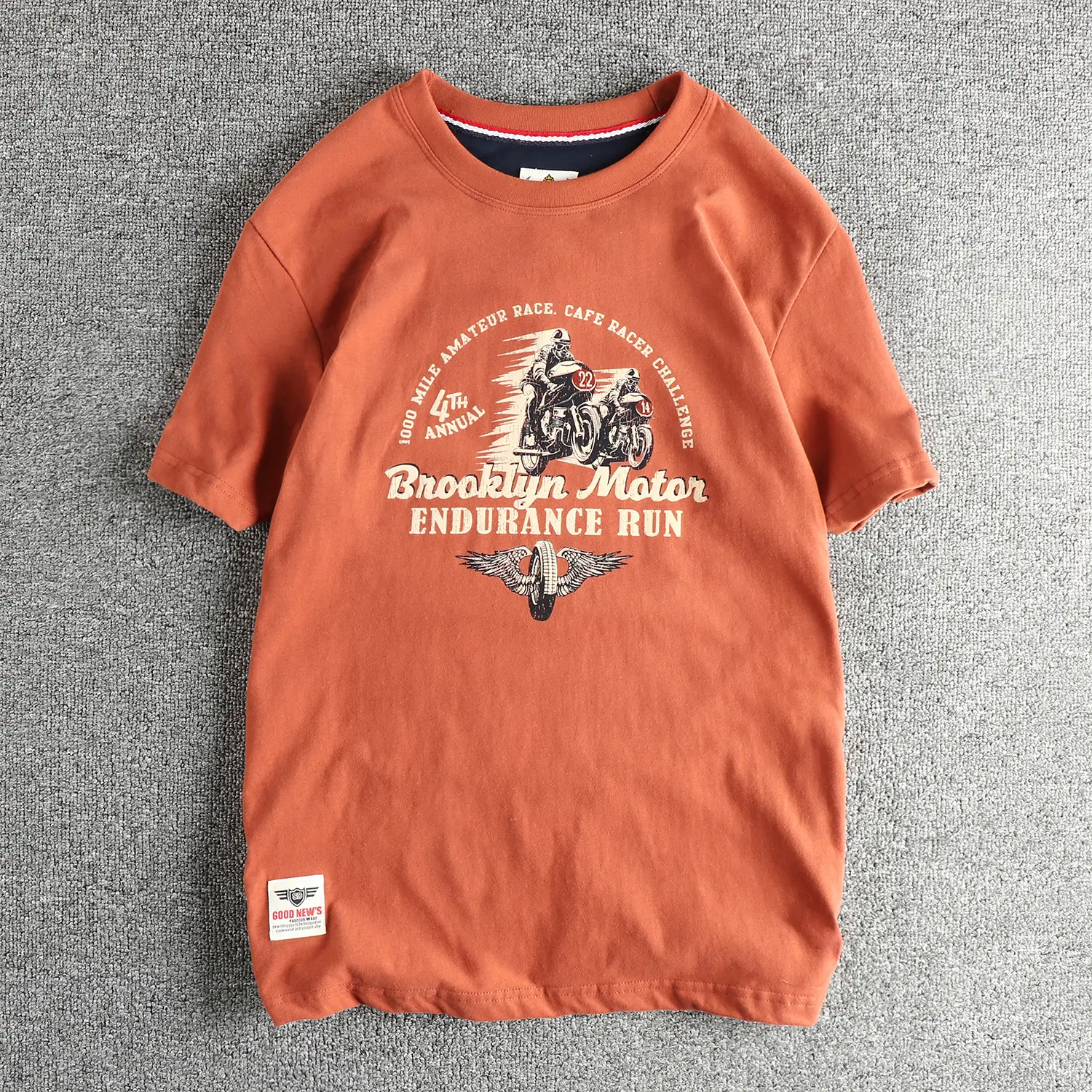 2025 Summer American Retro Short Sleeve O-neck Letter Motorcycle Printed T-shirt Men's Fashion 100% Cotton Washed Casual Tops