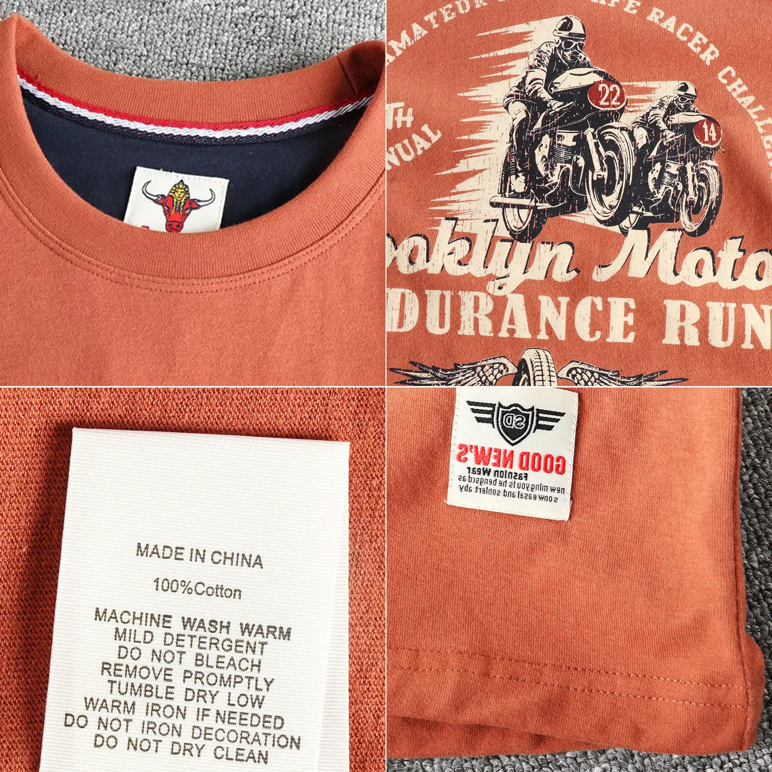 2025 Summer American Retro Short Sleeve O-neck Letter Motorcycle Printed T-shirt Men's Fashion 100% Cotton Washed Casual Tops