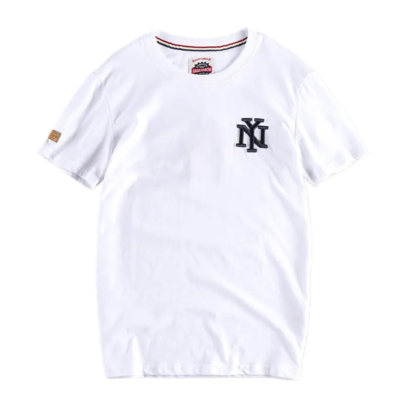 Summer New American Retro Short Sleeve O-neck Letter Embroidery T-shirt Men's Fashion 100% Cotton Washed Terry Cloth Casual Top