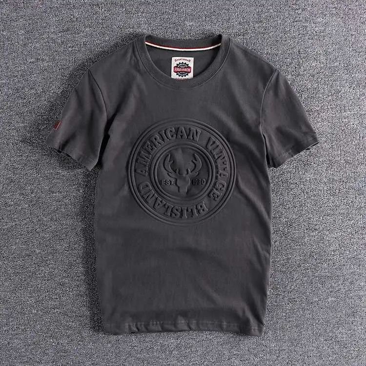 2025 Summer New American Retro Short Sleeve 3D Letter Embossed T-shirt Men's Fashion 100% Cotton Washed Youth Casual Sport Tops