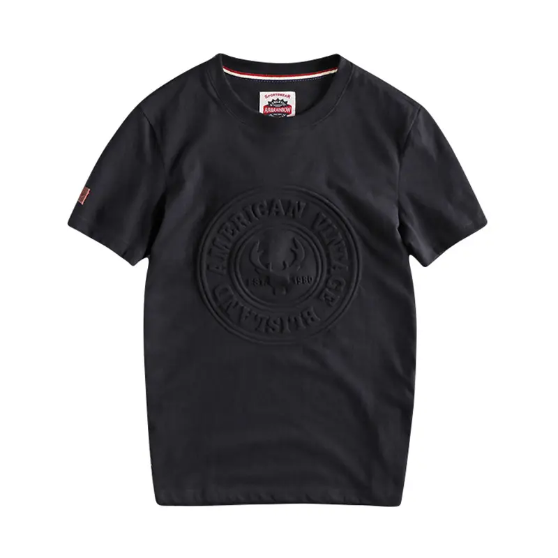 2025 Summer New American Retro Short Sleeve 3D Letter Embossed T-shirt Men's Fashion 100% Cotton Washed Youth Casual Sport Tops
