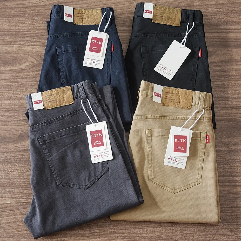 2024 Spring and Autumn New American Retro Denim Cargo Pants Men's Simple 97% Cotton Washed Elastic Straight Casual Trousers