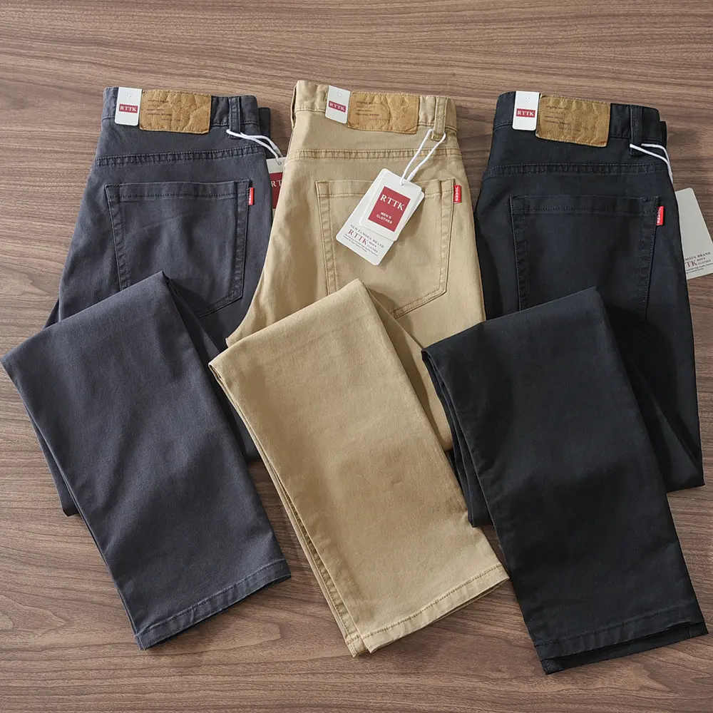 2024 Spring and Autumn New American Retro Denim Cargo Pants Men's Simple 97% Cotton Washed Elastic Straight Casual Trousers