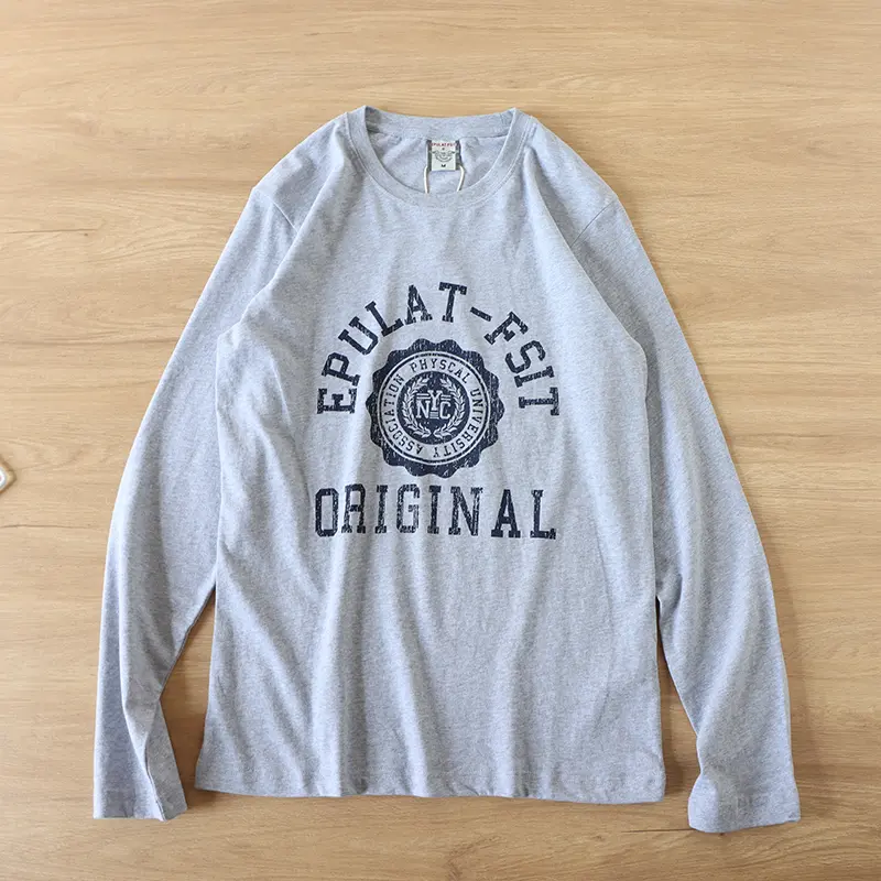 Spring New American Retro Long Sleeve O-neck Letter Printed T-shirt Men's Fashion 100% Cotton Washed Loose Casual Youth Tops