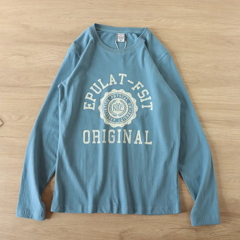 Spring New American Retro Long Sleeve O-neck Letter Printed T-shirt Men's Fashion 100% Cotton Washed Loose Casual Youth Tops